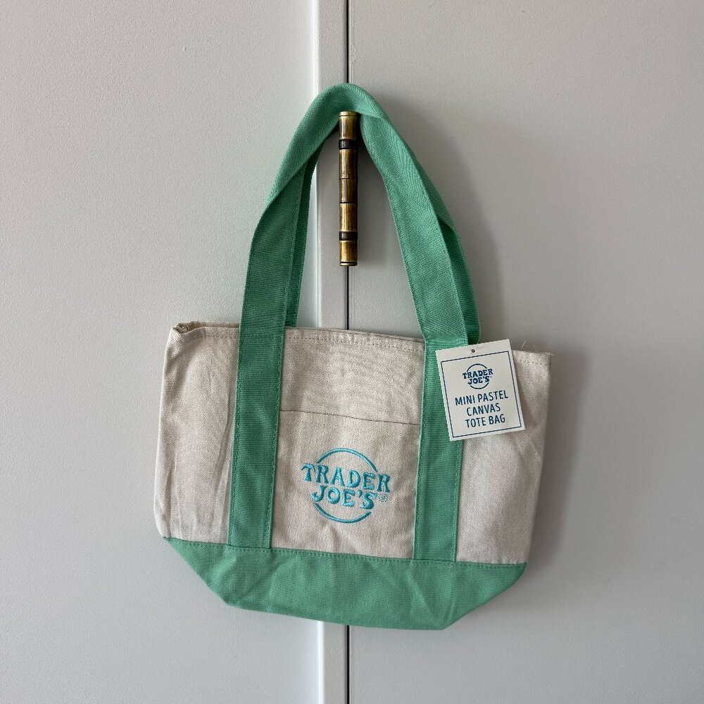 Trader Joe's Spring Mini Tote NWT Teal Green Pastel